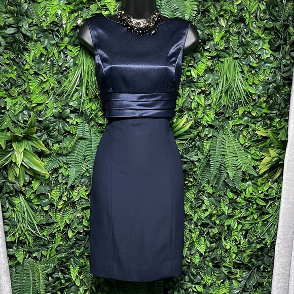 VINTAGE LIZ CLAIBORNE NIGHT Dress Women 6 Blue Sleeveless Pleated Sheath 2550 - Picture 3 of 8